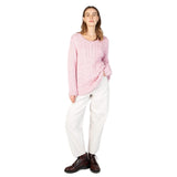 Ladies Primrose Cable Round Neck Sweater Pale Pink