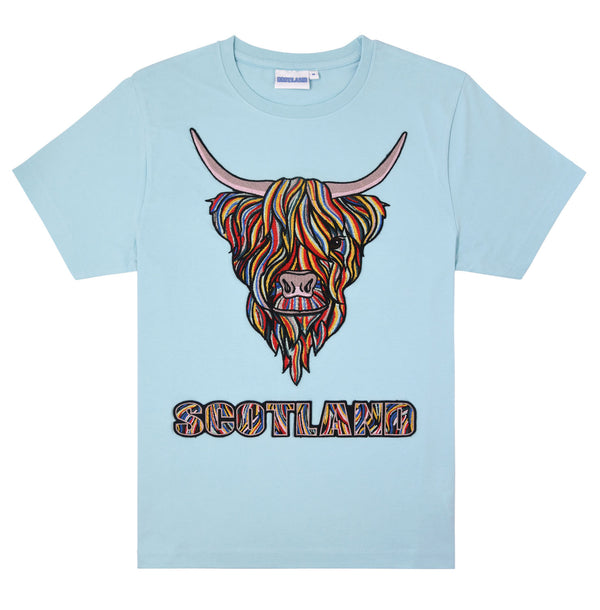 Colourful Highland Cow Embroidery Tshirt