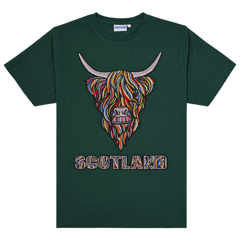 Colourful Highland Cow Embroidery Tshirt