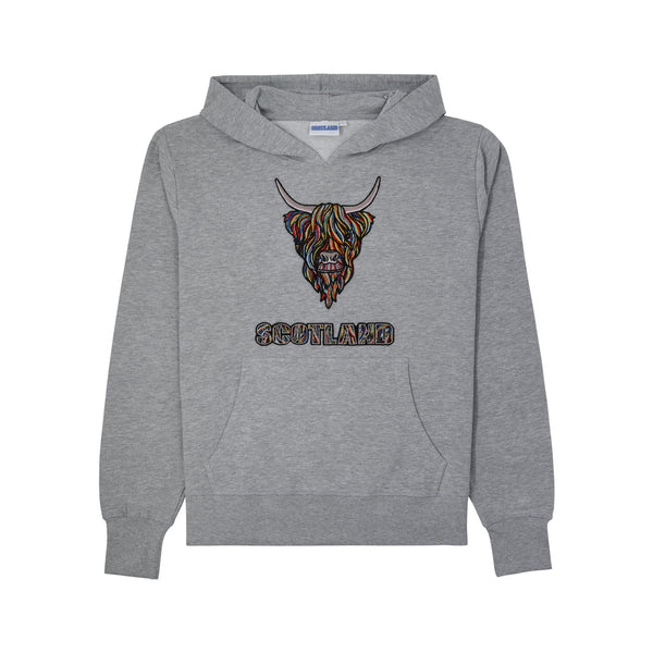 Colourful Highland Cow Embroidered Hood