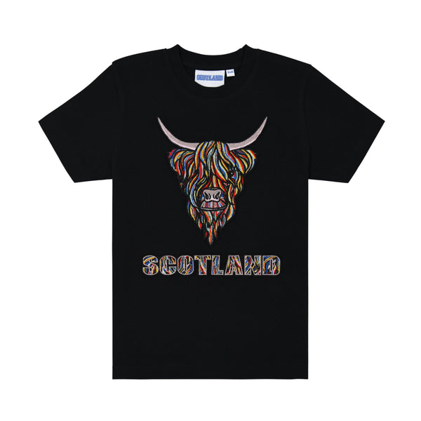 Kids Colourful Highland Cow Emb T-Shirt