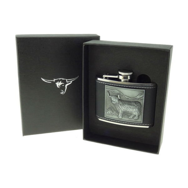 Hip Flask With Embossed Highland Cow