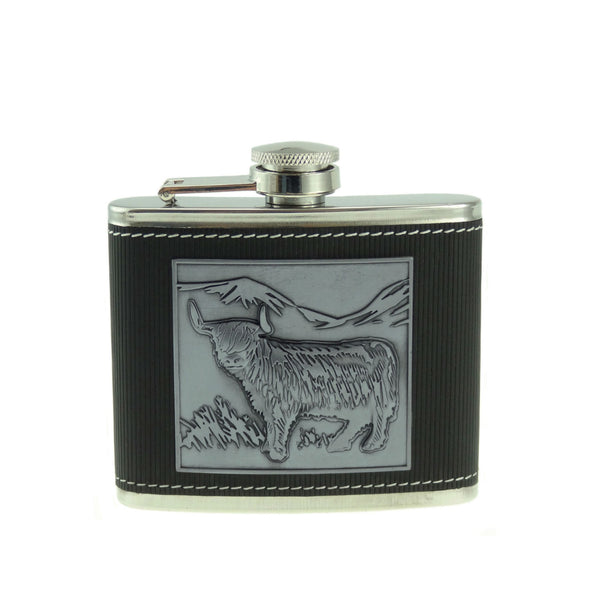 Hip Flask With Embossed Highland Cow