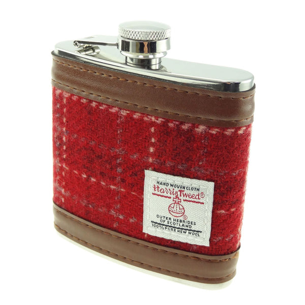 Harris Tweed Hip Flask Red Check