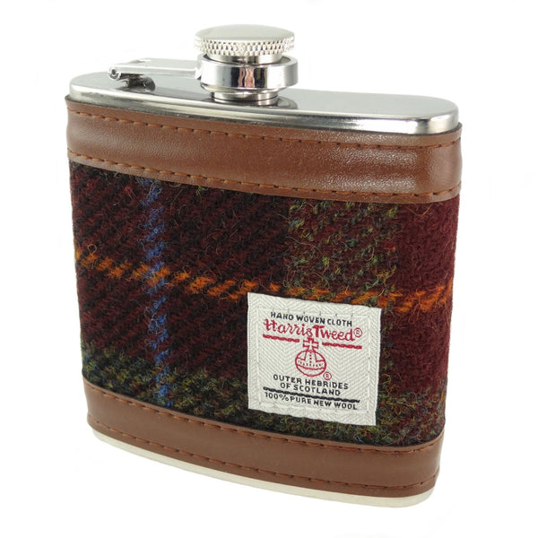 Harris Tweed Hip Flask Orange/Green Check