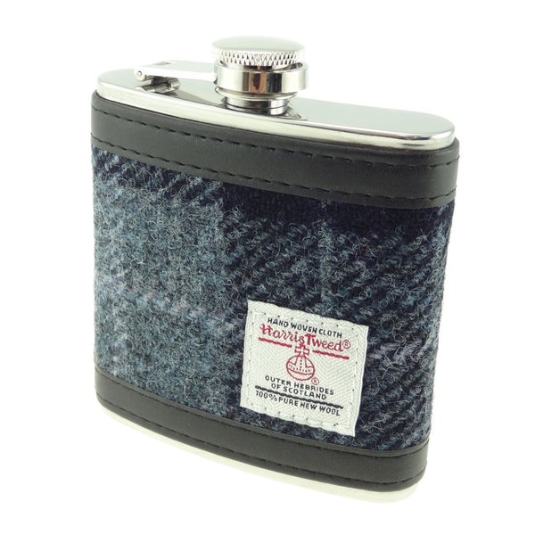 Harris Tweed Hip Flask Grey/Black Tartan