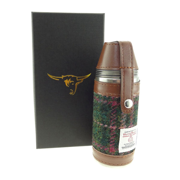 Harris Tweed Hunting Flask Dark Green And Plum Check