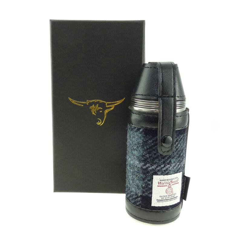 Harris Tweed Hunting Flask Grey/Black Tartan