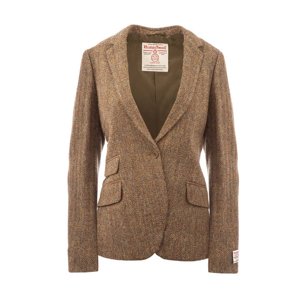 Ladies Iona Harris Tweed Jacket Brown Herringbone