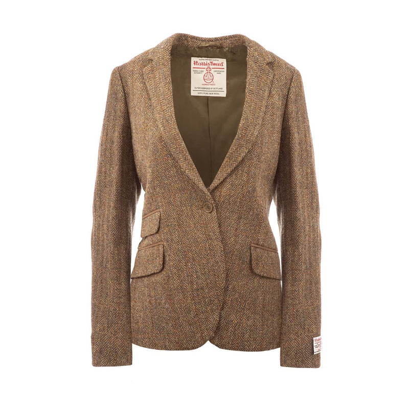 Ladies Iona Harris Tweed Jacket Brown Herringbone