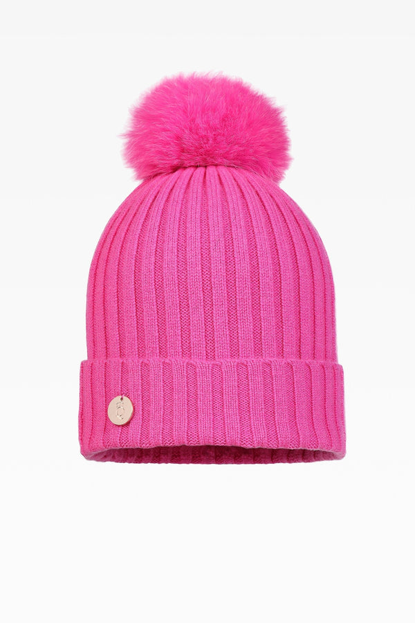 30% Cashmere Ladies Ava Rib Pom Pom Hat Rose Bud/Rose Bud Pom