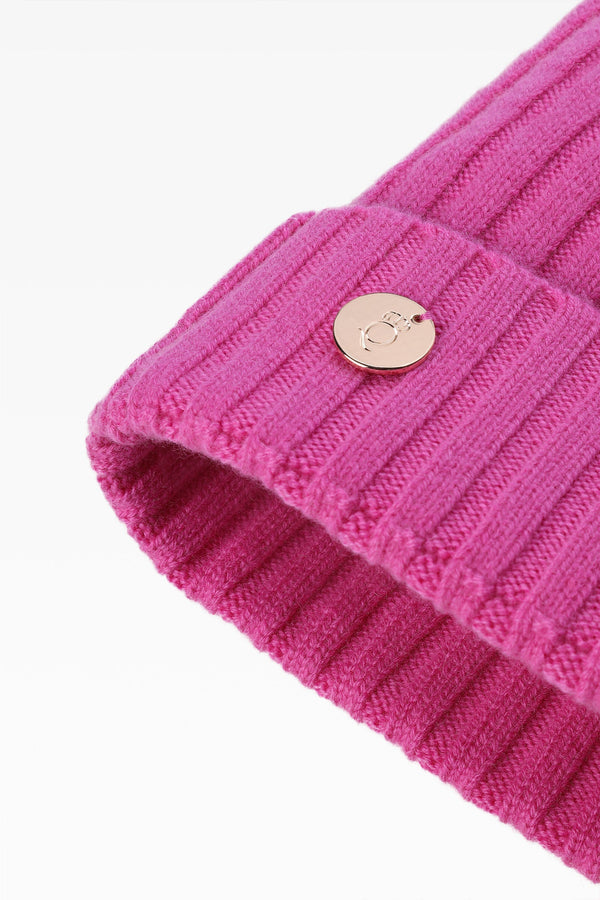 30% Cashmere Ladies Ava Rib Pom Pom Hat Rose Bud/Rose Bud Pom