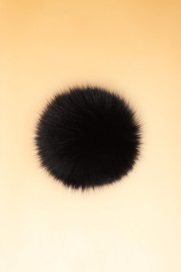 100% Real Fur Pom Pom Black