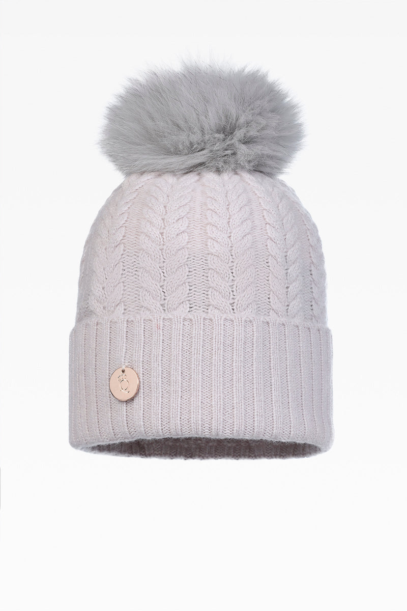 100% Cashmere New Georgie Hat Fog/Pearl Grey Pom