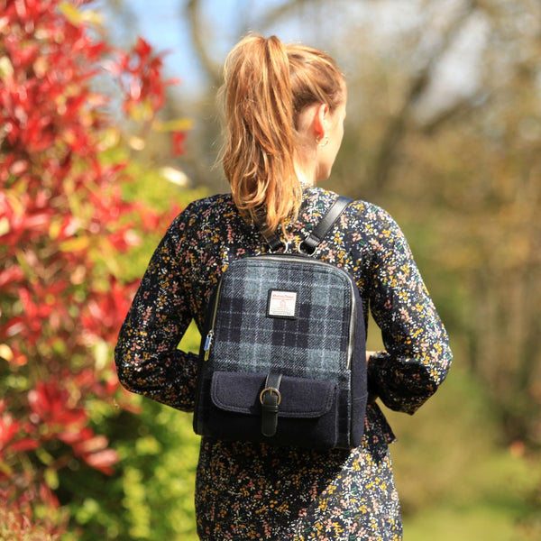 Harris Tweed Backpack Grey/Black Tartan