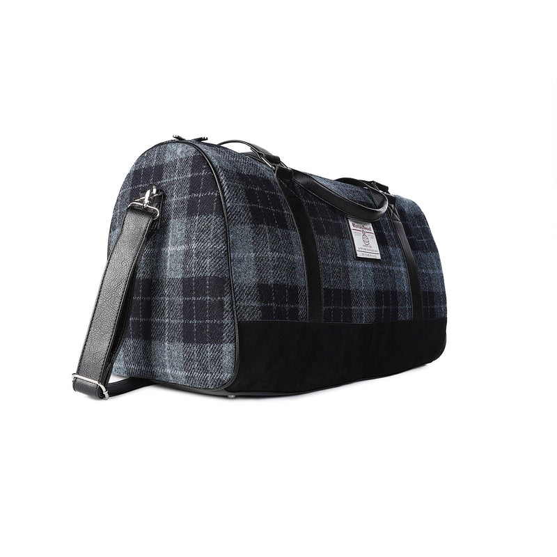 Clyde Harris Tweed Weekend Bag Grey/Black Tartan