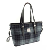 Spey Harris Tweed Tote Bag Grey/Black Tartan