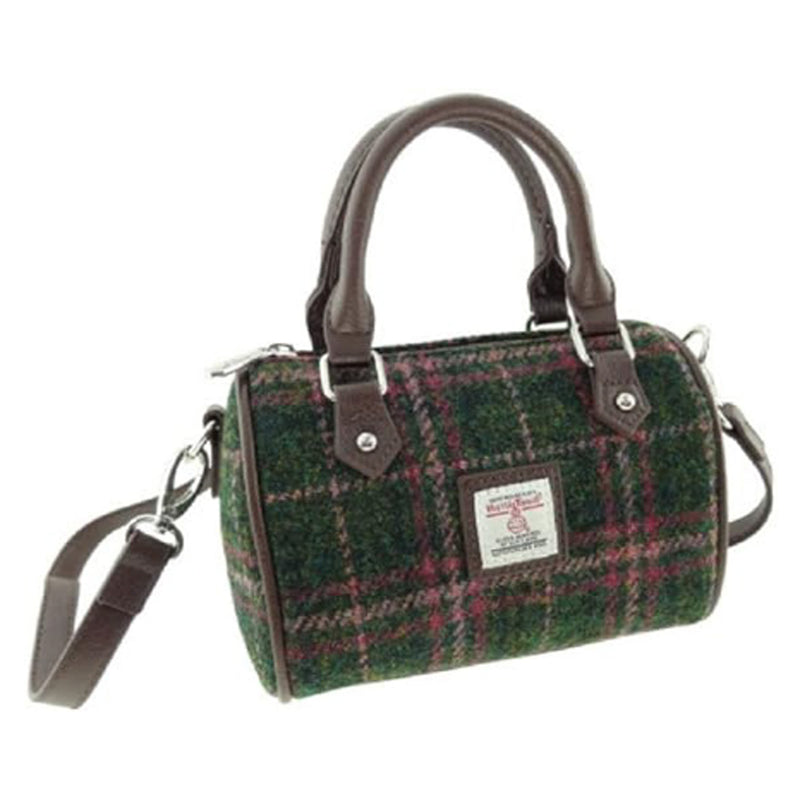 Harris Tweed Kilbride Mini Bowling Bag Dark Green And Plum Check