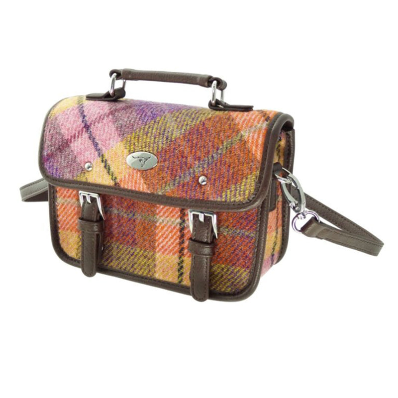 Harris Tweed Bervie Mini Satchel Peach/Purple Tartan