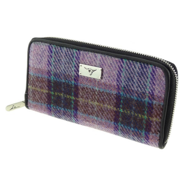 Harris Tweed Long Zip Purse-Staffa Pink Purple