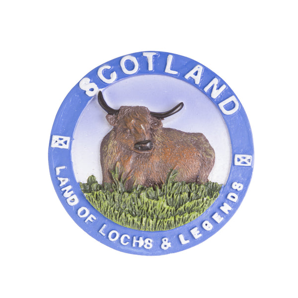 Resin Magnet Round - Scotland Cow