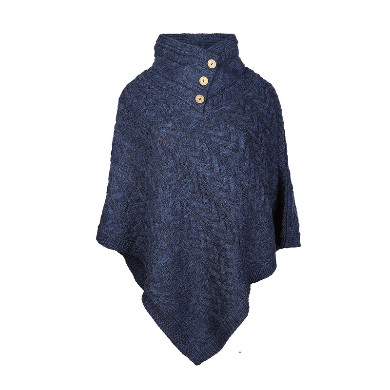 Aran Cable Button Shawl Neck Poncho