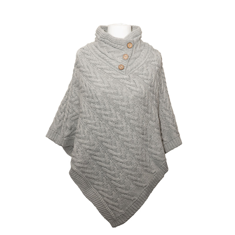 Aran Cable Button Shawl Neck Poncho