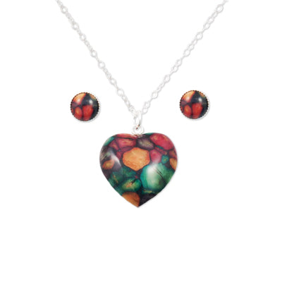 Heathergem Heart Pendant And Stud Earring Set