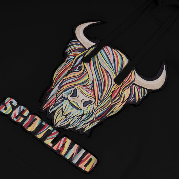 Adults Pastel Highland Cow Hooded Top Black
