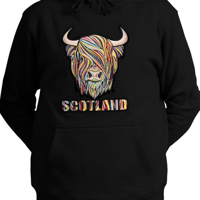 Adults Pastel Highland Cow Hooded Top Black