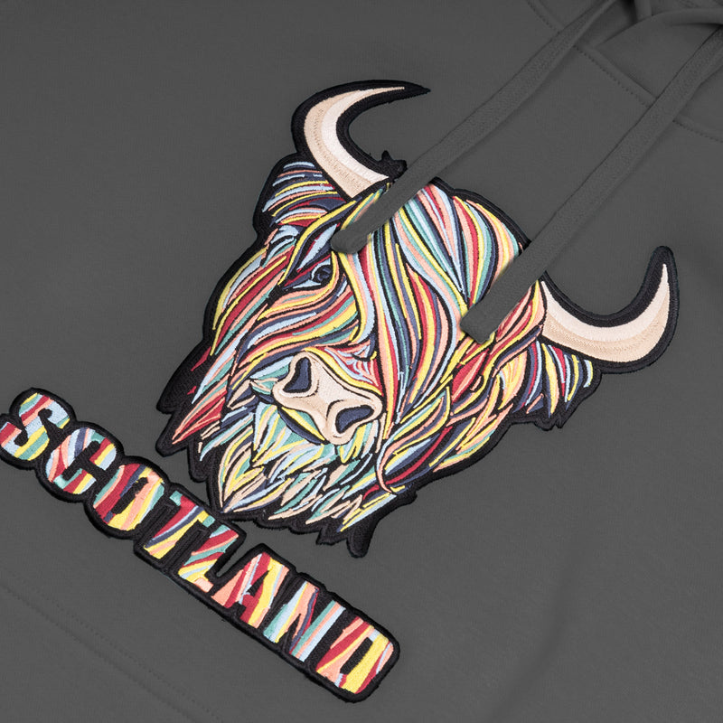 Adults Pastel Highland Cow Hooded Top Charcoal