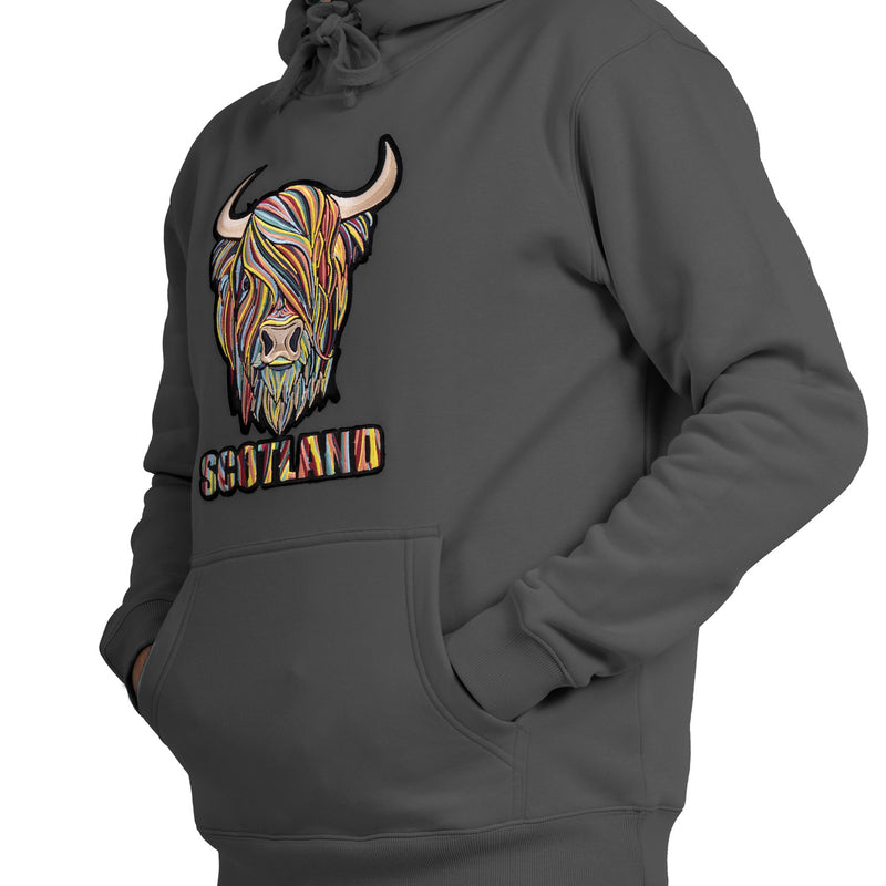 Adults Pastel Highland Cow Hooded Top Charcoal