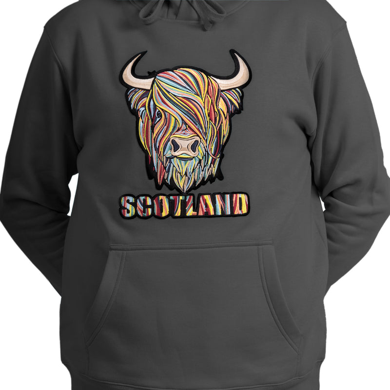 Adults Pastel Highland Cow Hooded Top Charcoal