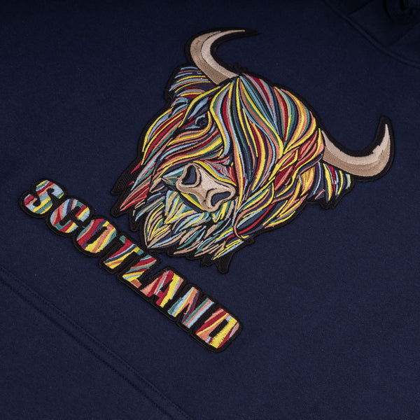 Adults Pastel Highland Cow Hooded Top Navy