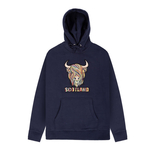 Adults Pastel Highland Cow Hooded Top Navy