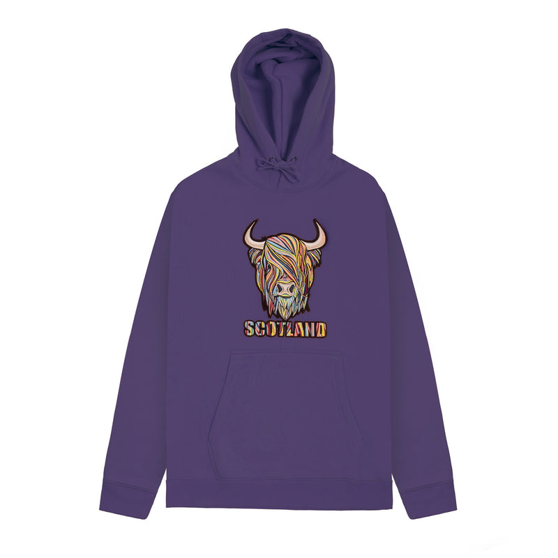 Adults Pastel Highland Cow Hooded Top Purple