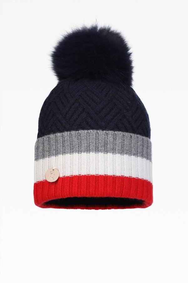 Andie Stripe Pom Hat - Real Fur - Dunedin Cashmere