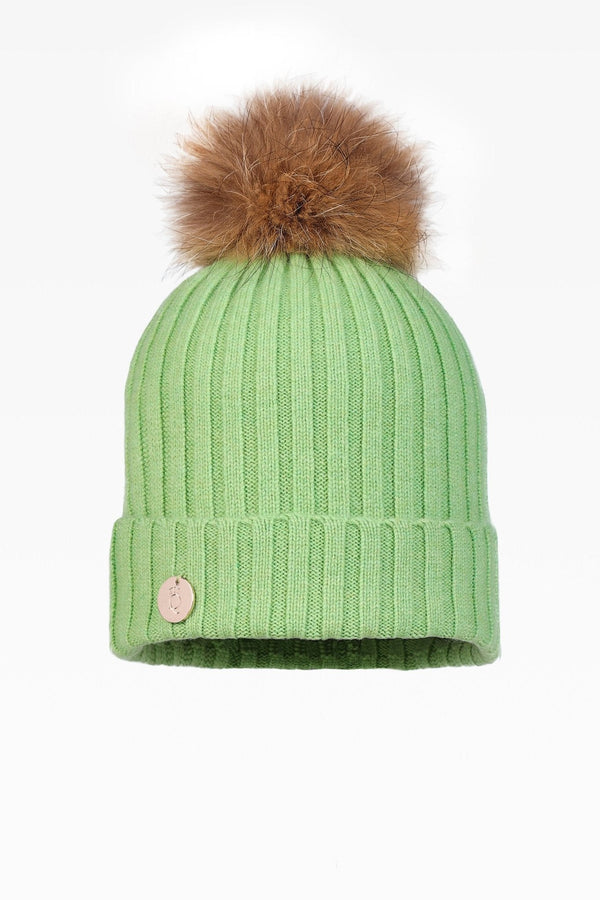 Ava Rib Pom Pom Hat - Real Fur - Dunedin Cashmere