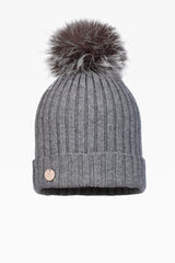 Ava Rib Pom Pom Hat - Real Fur - Dunedin Cashmere