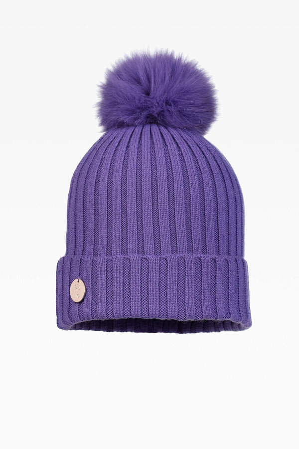 Ava Rib Pom Pom Hat - Real Fur - Dunedin Cashmere