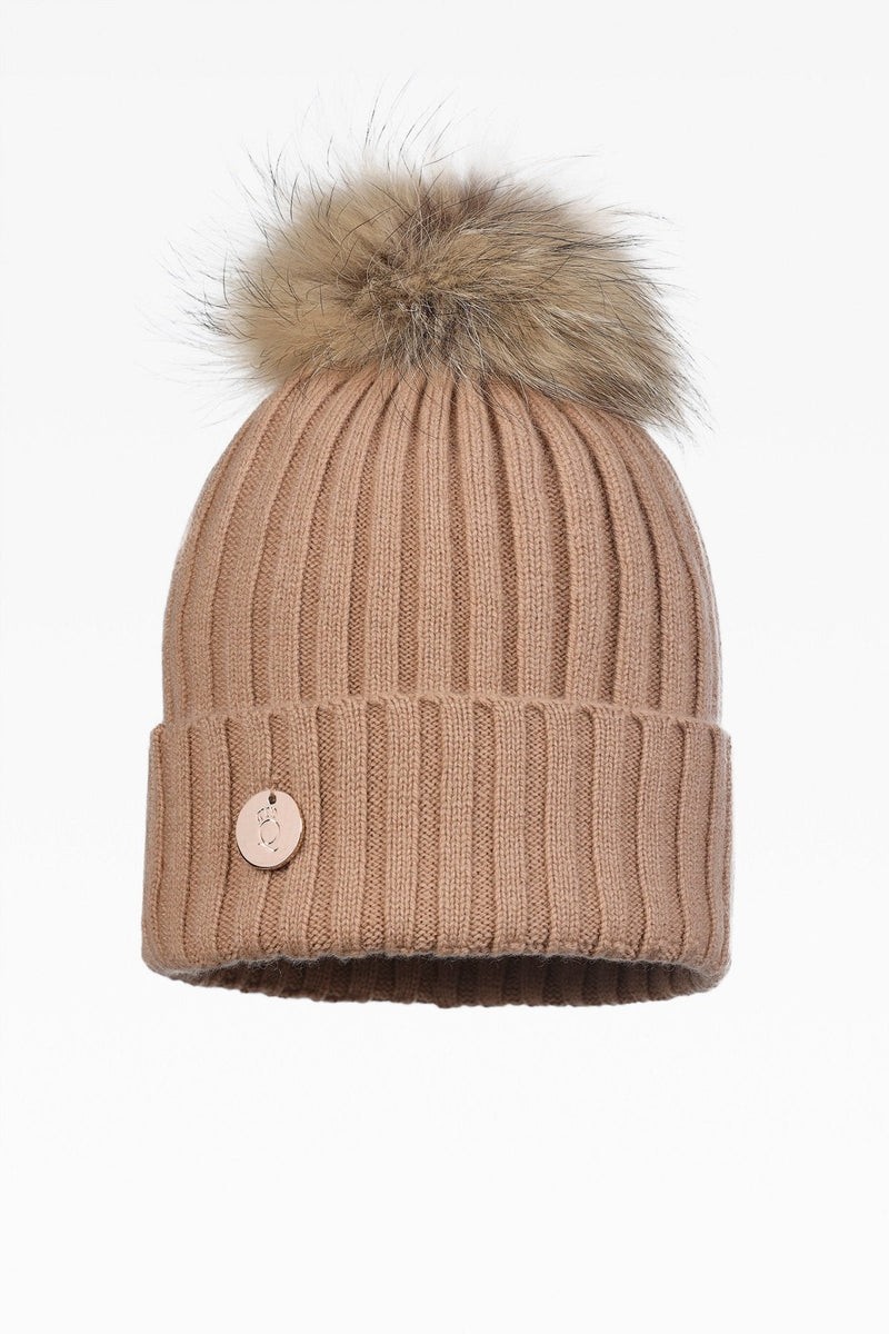 Ava Rib Pom Pom Hat - Real Fur - Dunedin Cashmere