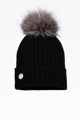 Ava Rib Pom Pom Hat - Real Fur - Dunedin Cashmere