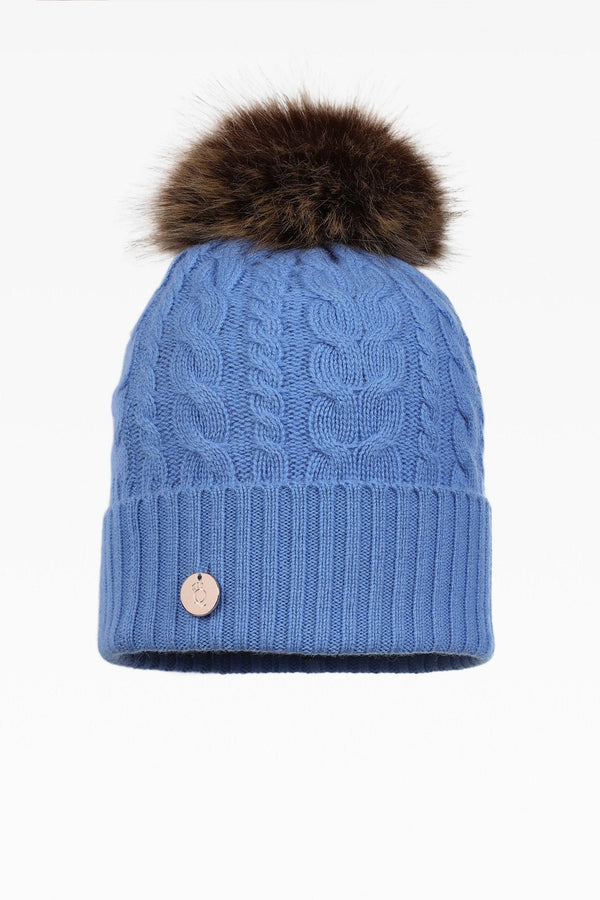 Eve Cable Pom Pom Hat - Faux Fur - Dunedin Cashmere