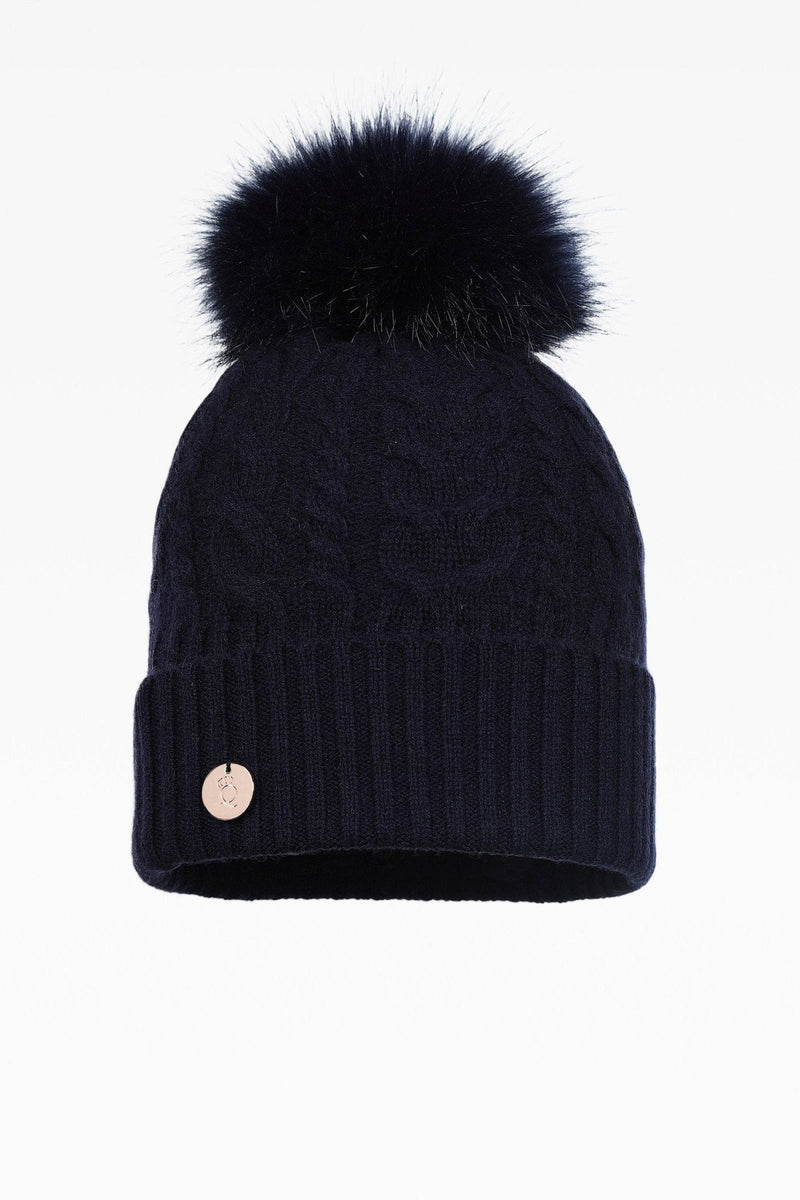 Eve Cable Pom Pom Hat - Faux Fur - Dunedin Cashmere