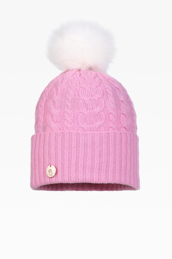 Eve Cable Pom Pom Hat - Faux Fur - Dunedin Cashmere