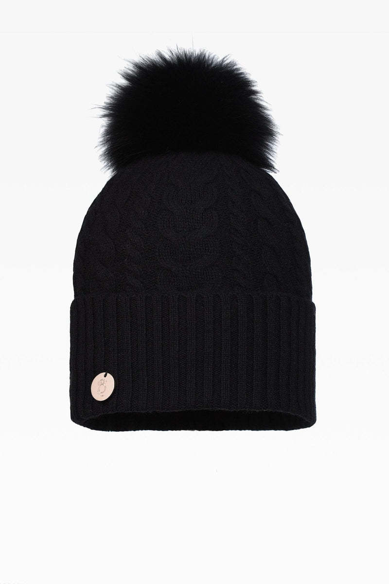 Eve Cable Pom Pom Hat - Real Fur - Dunedin Cashmere