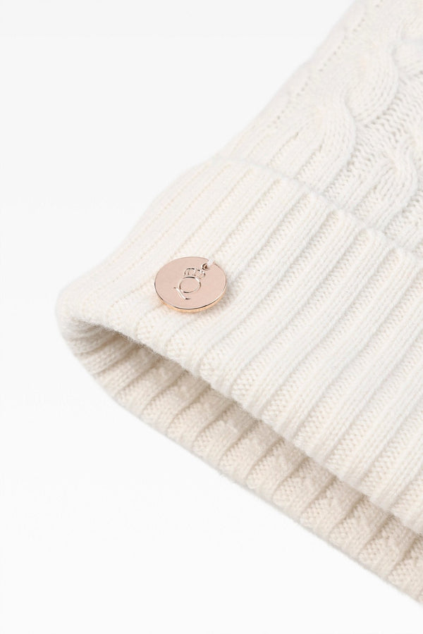 Eve Cable Pom Pom Hat - Real Fur - Dunedin Cashmere