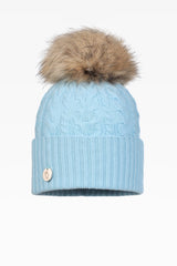 Eve Cable Pom Pom Hat - Real Fur - Dunedin Cashmere