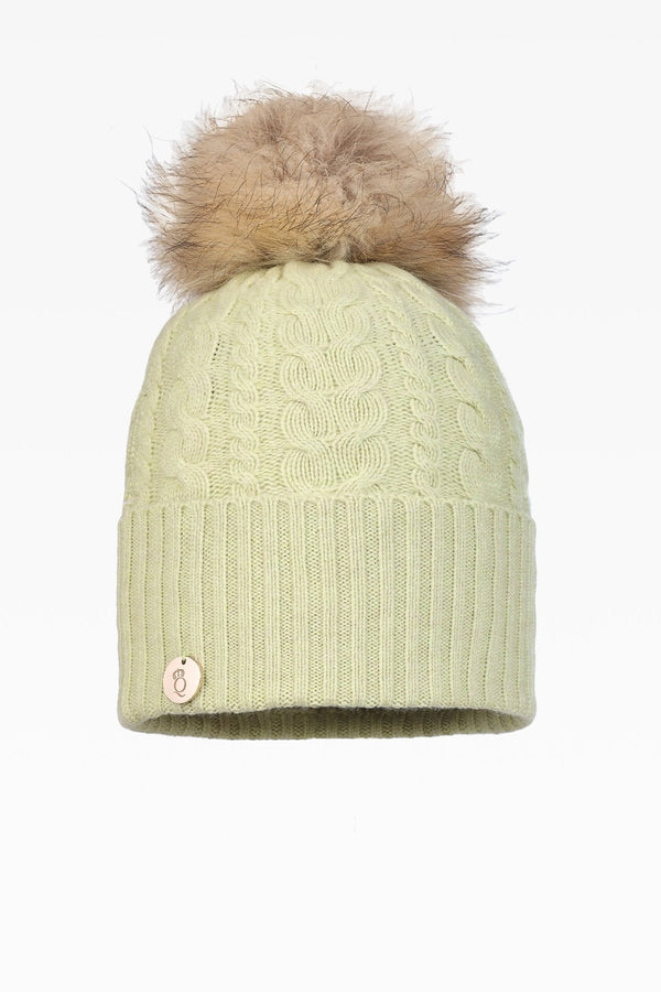 Eve Cable Pom Pom Hat - Real Fur - Dunedin Cashmere