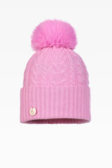 Eve Cable Pom Pom Hat - Real Fur - Dunedin Cashmere